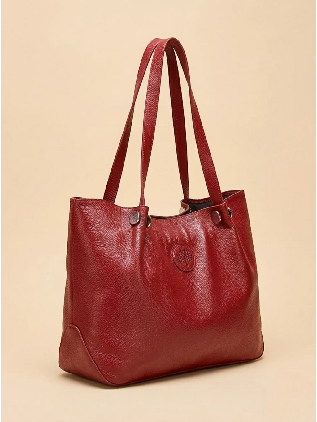 Sac a main de Cours Large en Cuir Grainé Rouge