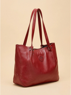 Sac a main de Cours Large en Cuir Grainé Rouge