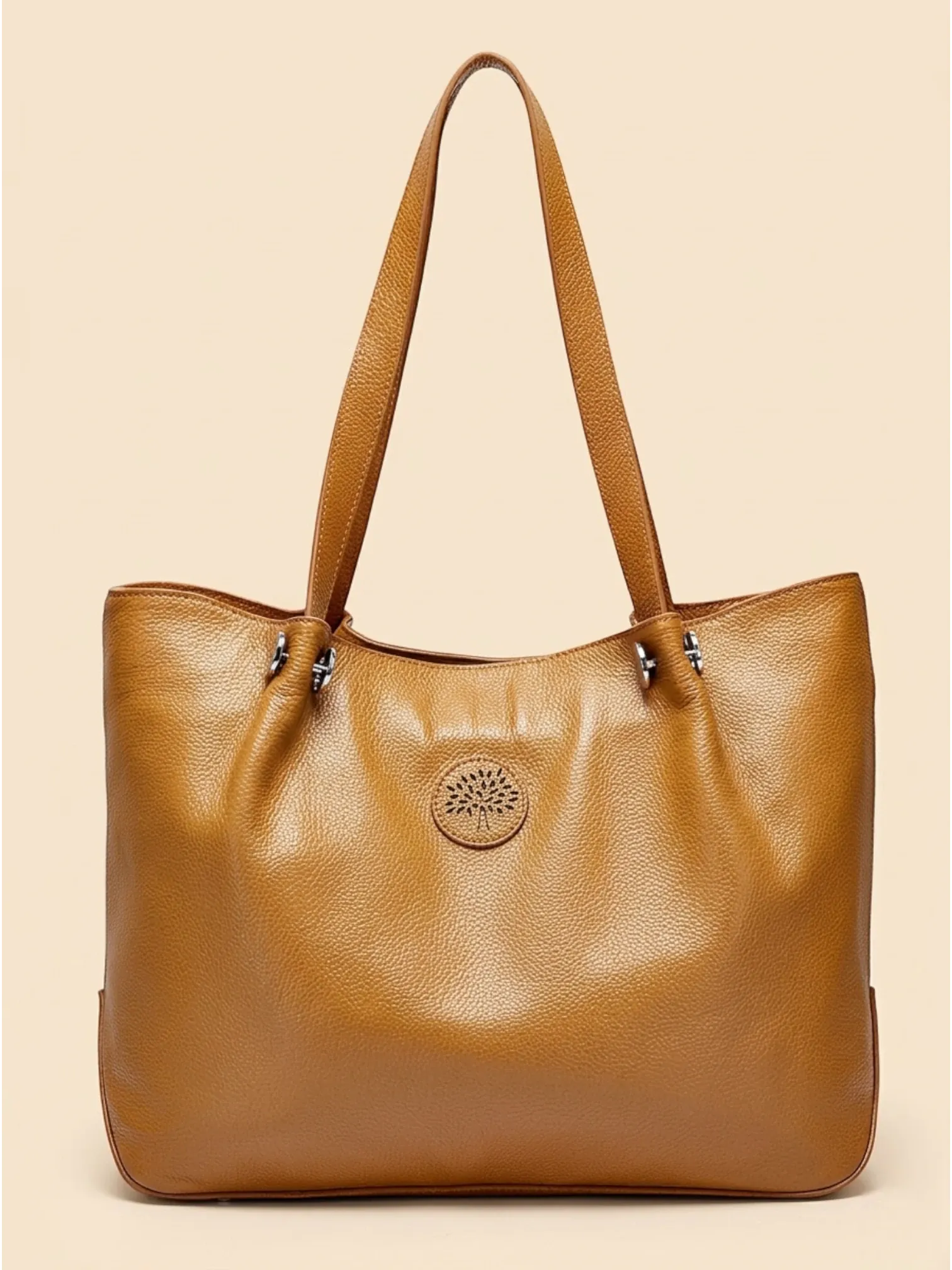 Sac a main de Cours Large en Cuir Grainé Jaune