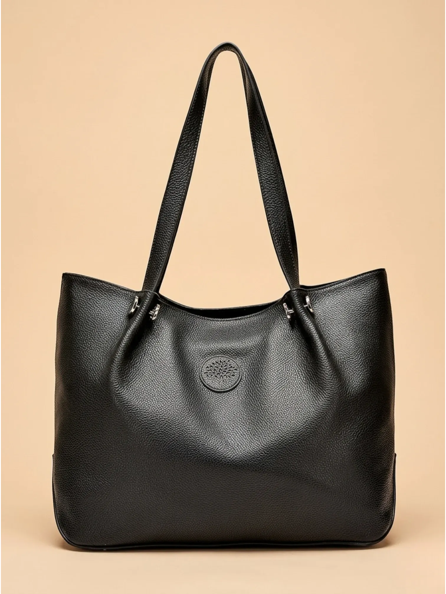 Sac a main de Cours Large en Cuir Grainé Noir