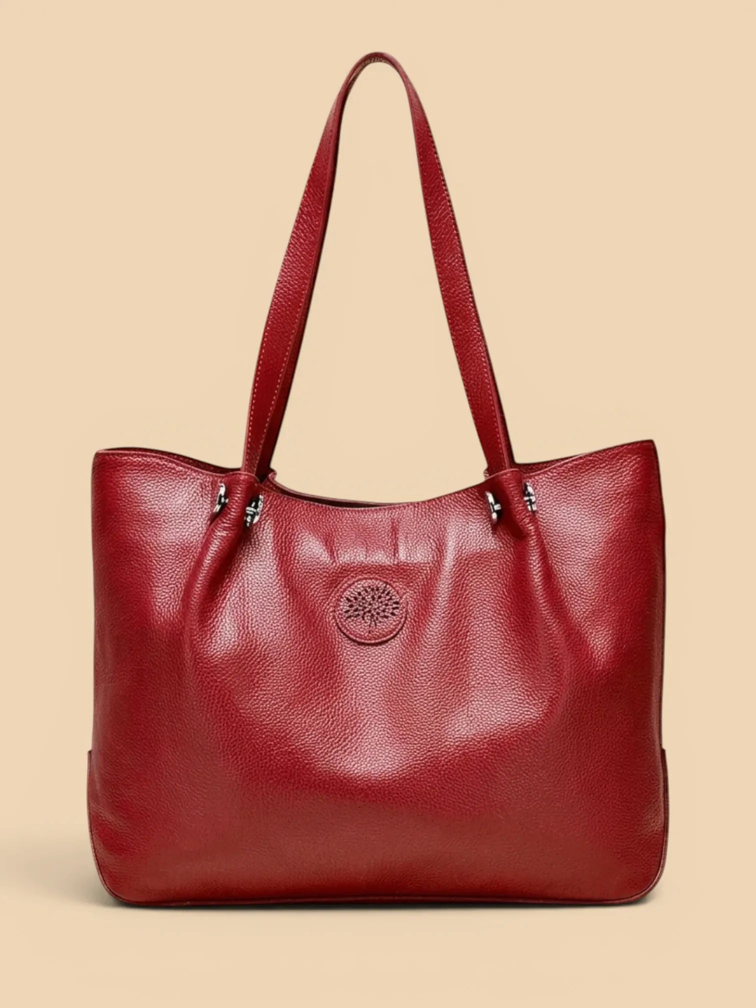 Sac a Main de Cours Large en Cuir Grainé Rouge