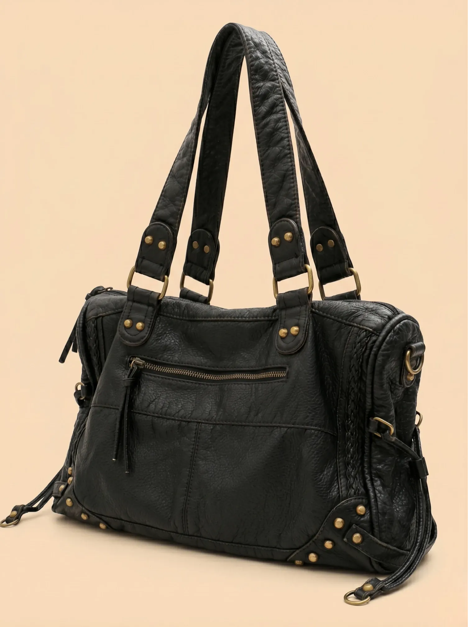 Sac a Main de Cours Lycée en Cuir Vegan Noir