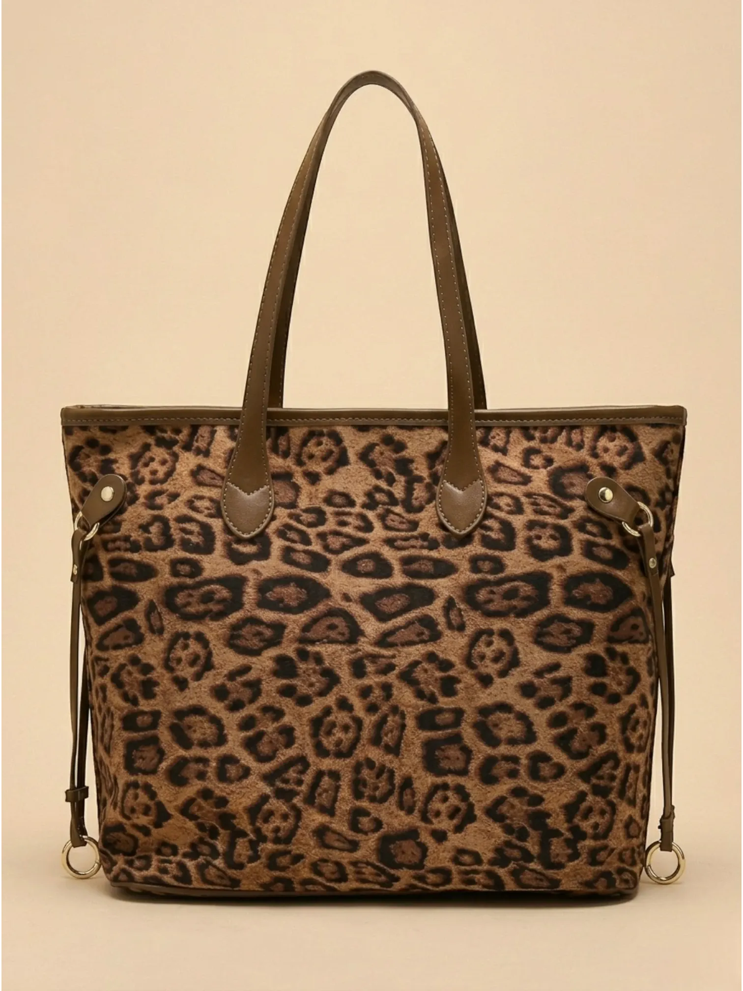 Sac a Main de Cours Marron en Suédine Léopard