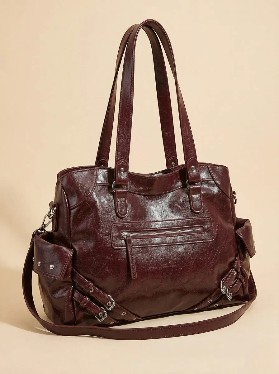 Sac a Main de Cours Rétro en Cuir Vegan Acajou