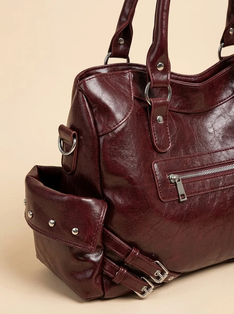Sac a Main de Cours Rétro en Cuir Vegan Acajou