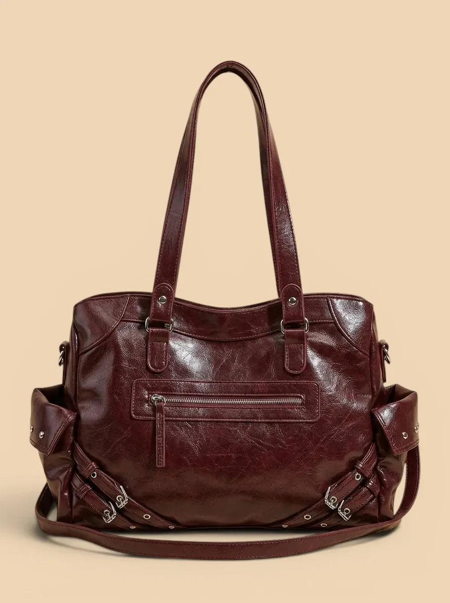 Sac a Main de Cours Rétro en Cuir Vegan Acajou