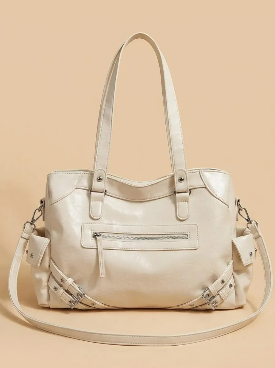 Sac a Main de Cours Rétro en Cuir Vegan Blanc