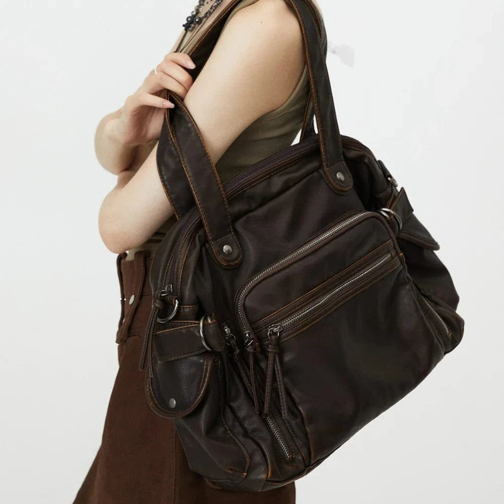 Sac Bandoulière de Cours en Cuir Vintage