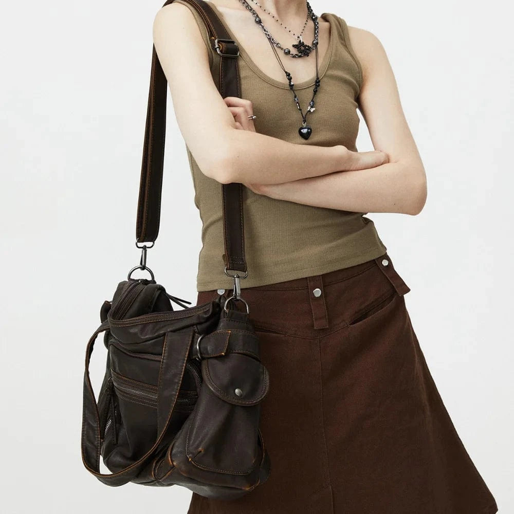 Sac Bandoulière de Cours en Cuir Vintage