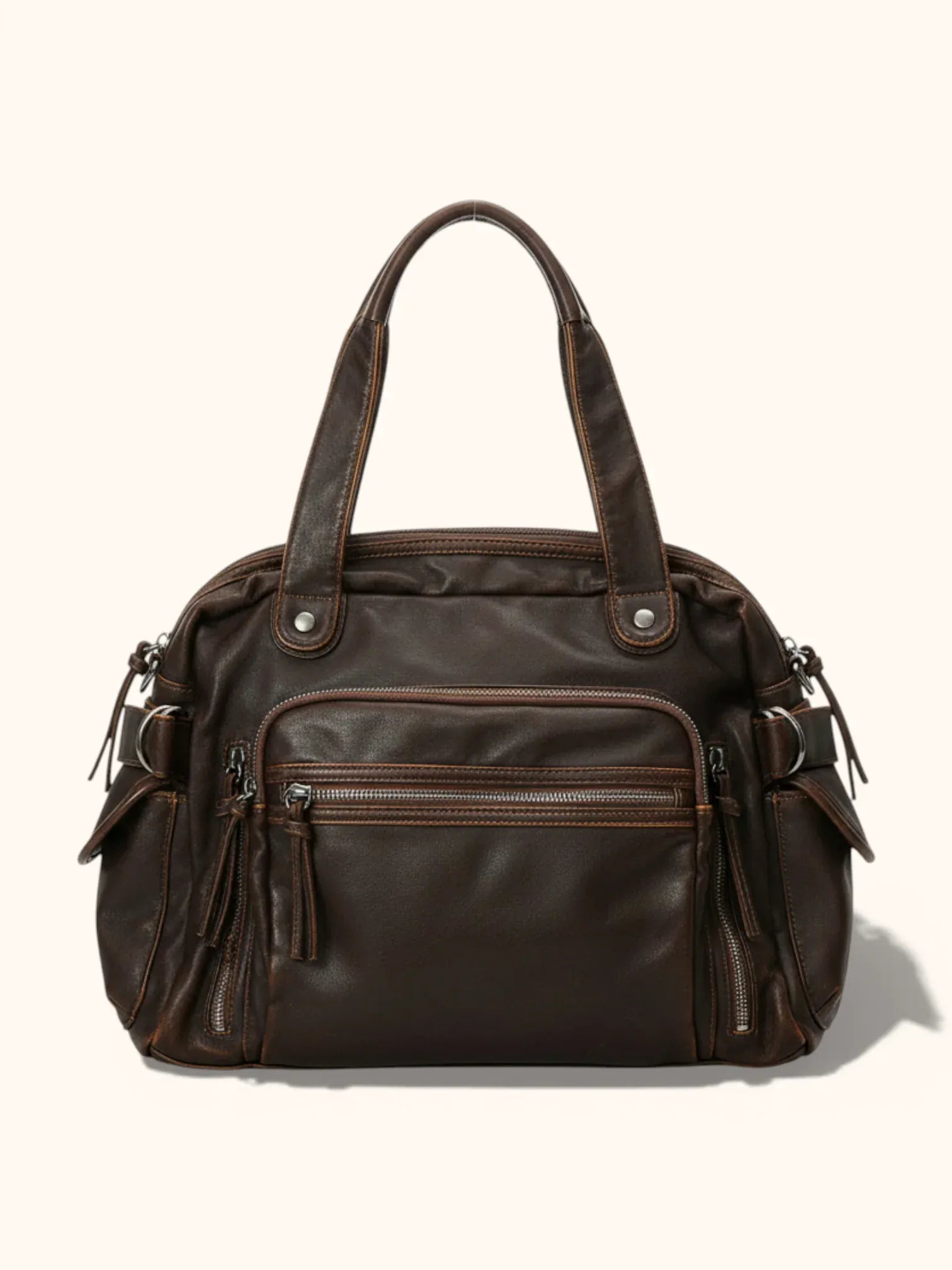 Sac Bandoulière de Cours en Simili Vintage Marron