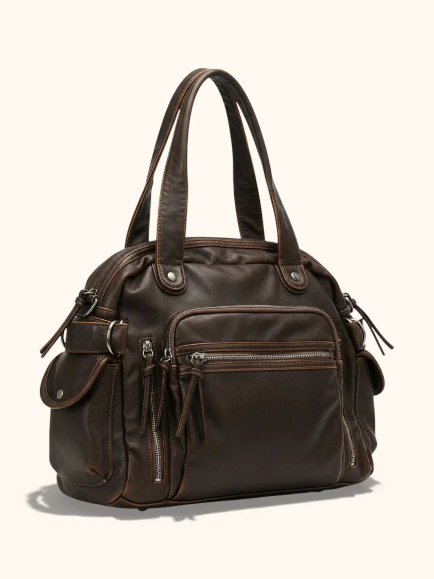 Sac Bandoulière de Cours en Simili Vintage Marron