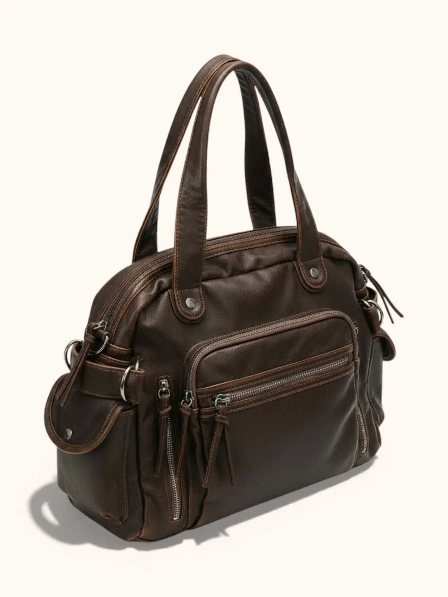 Sac Bandoulière de Cours en Simili Vintage Marron