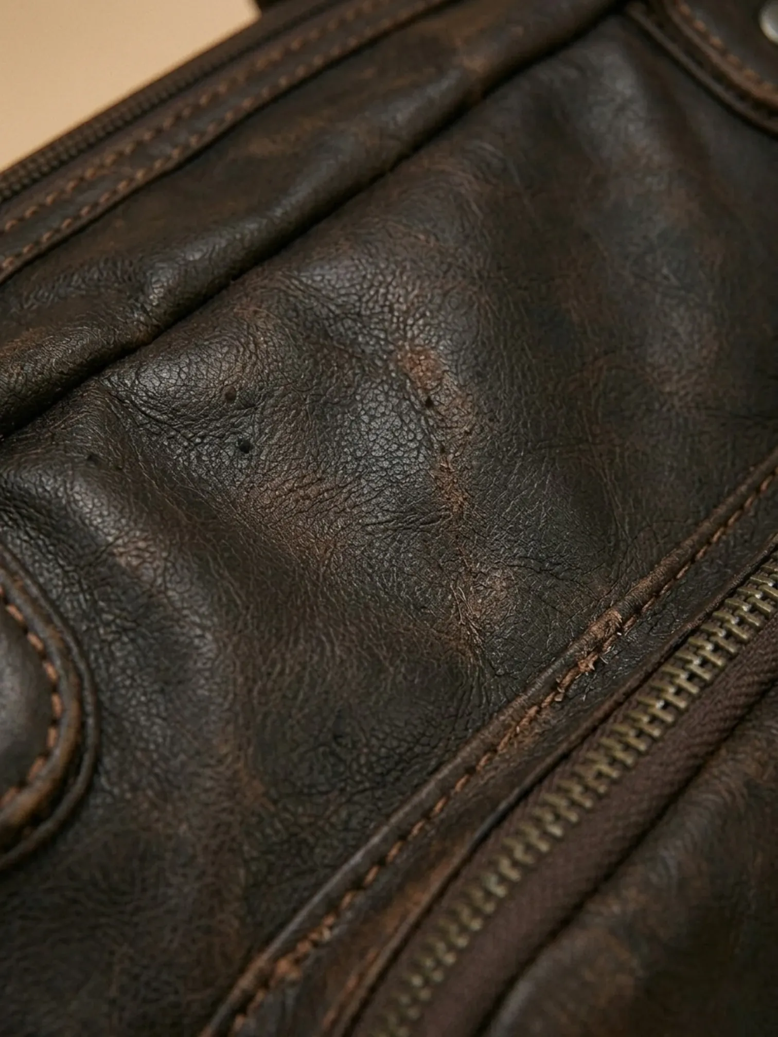 Sac Bandoulière de Cours en Simili Vintage Marron