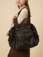 Sac Bandoulière de Cours en Simili Vintage Marron