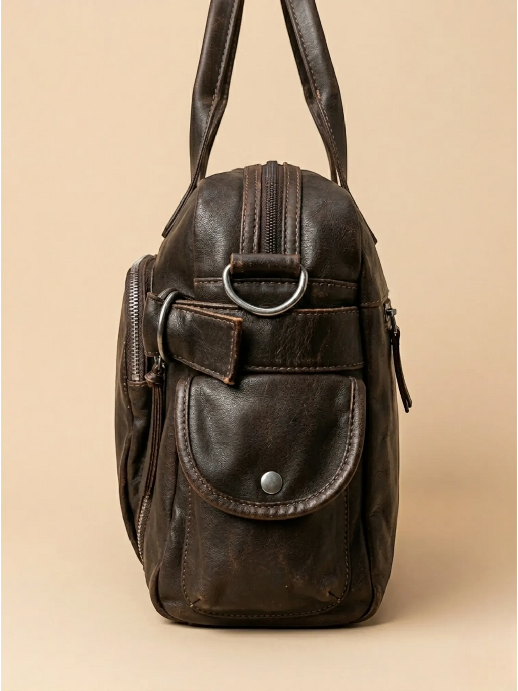 Sac Bandoulière de Cours en Simili Vintage Marron