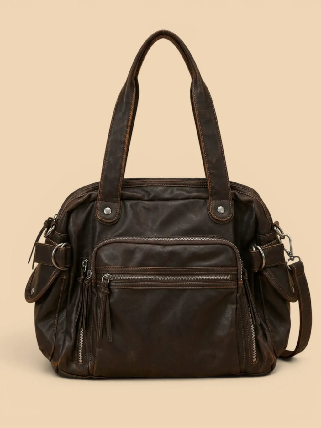 Sac Bandoulière de Cours en Simili Vintage Marron