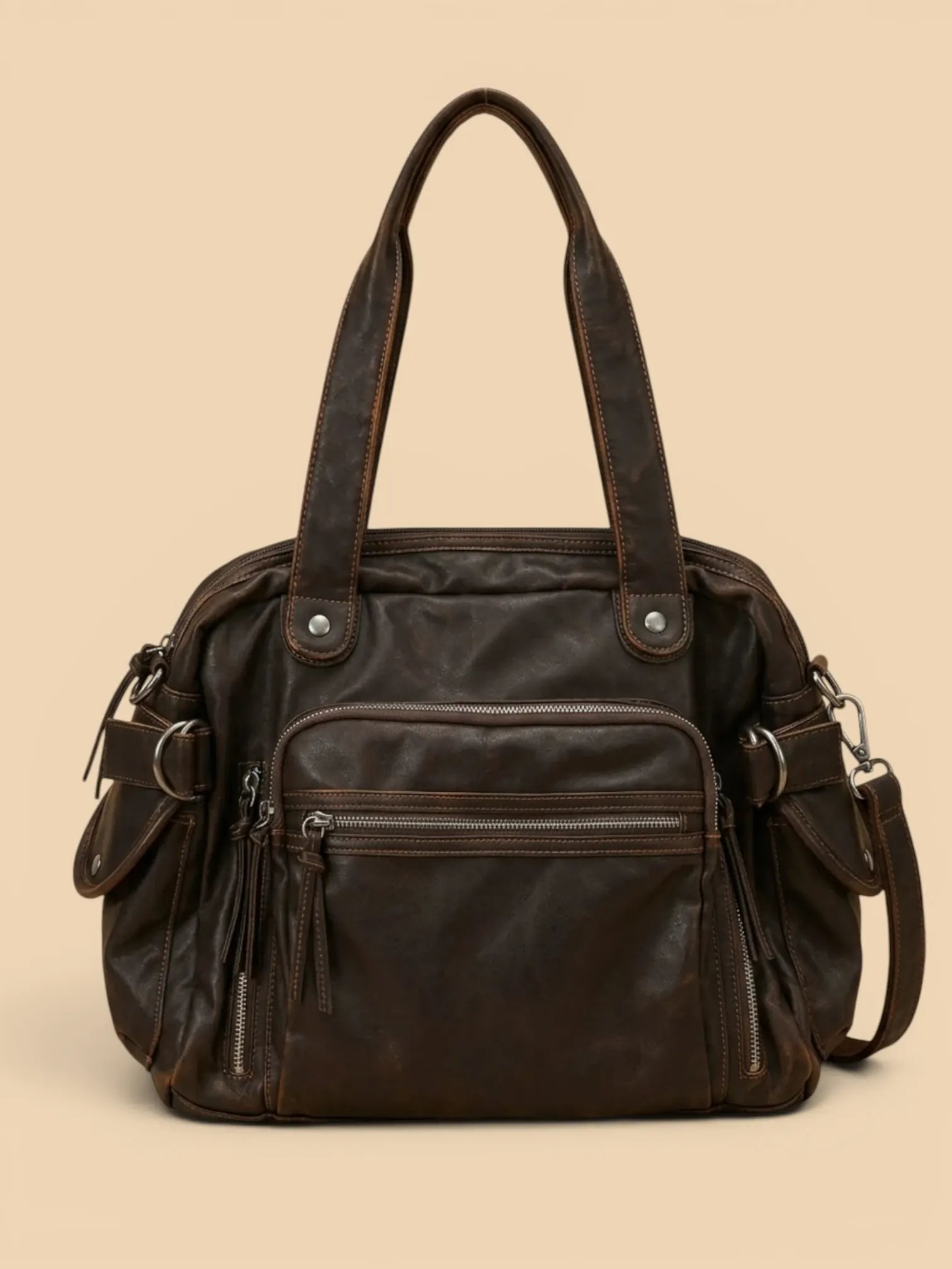 Sac Bandoulière de Cours en Simili Vintage Marron
