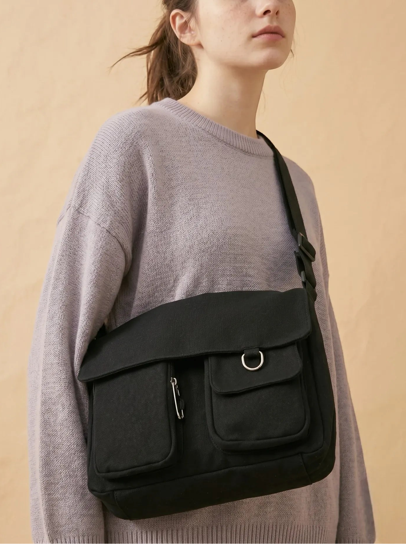 Sac Bandoulière de Cours Minimaliste Noir