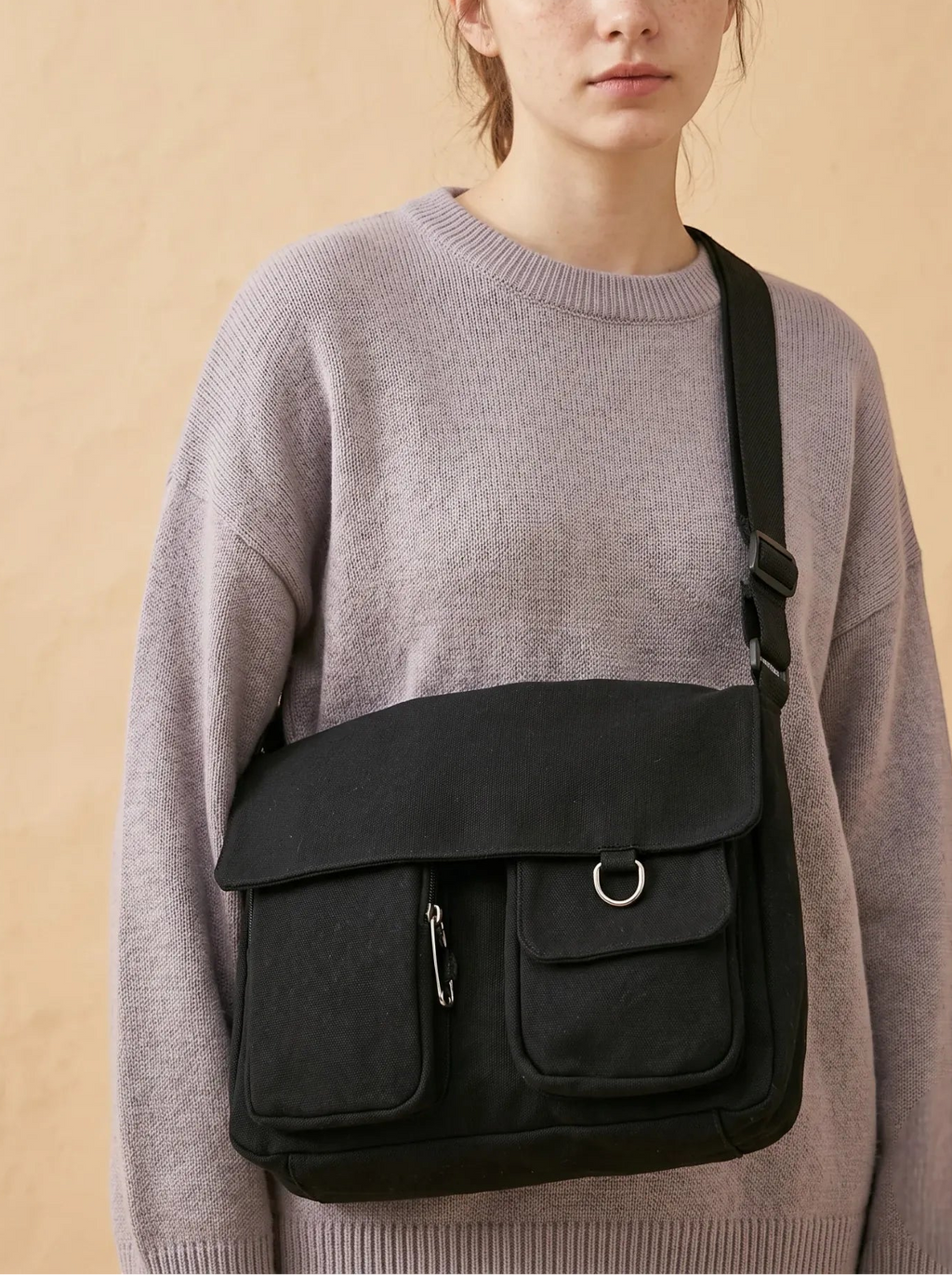 Sac Bandoulière de Cours Minimaliste Noir