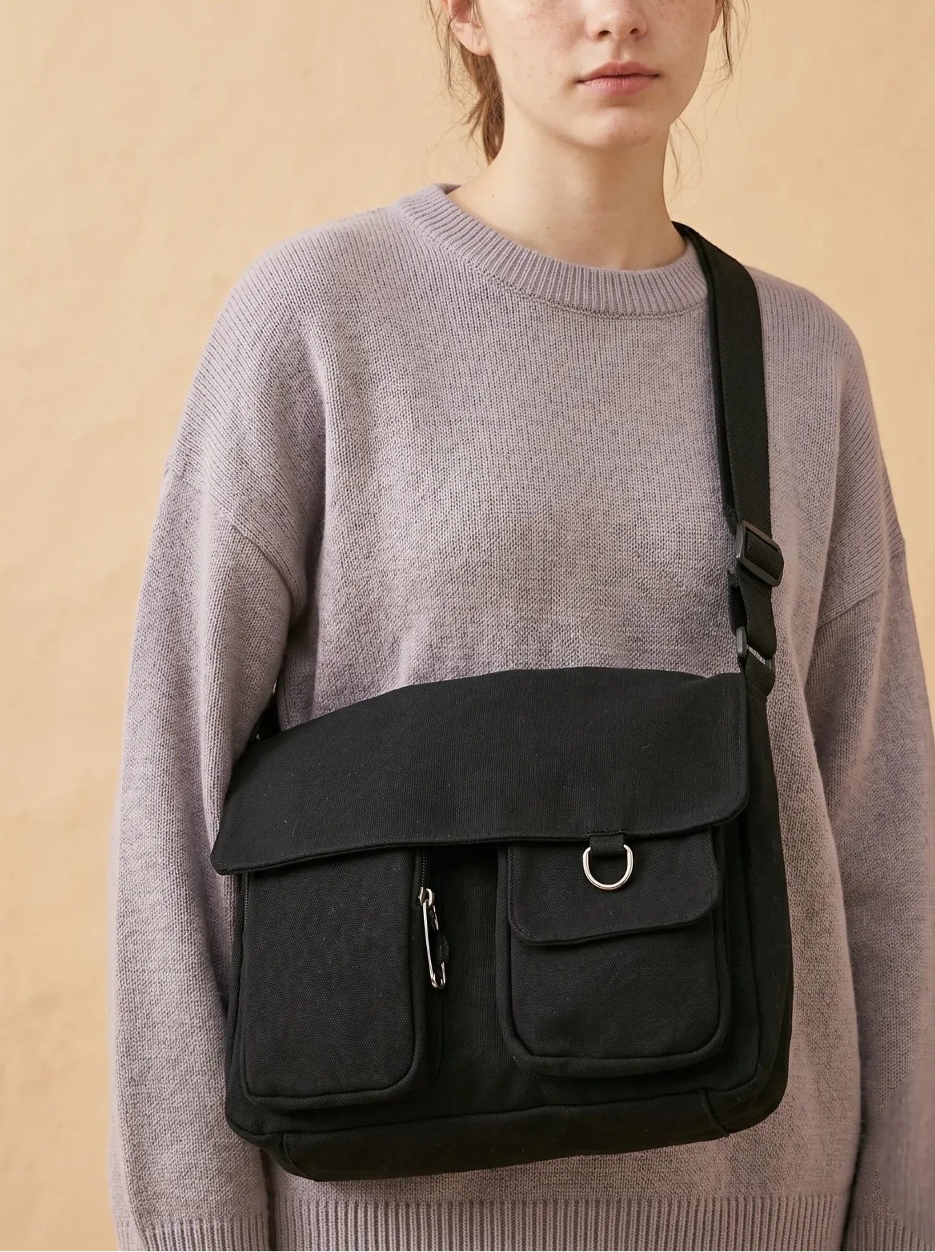 Sac Bandoulière de Cours Minimaliste Noir