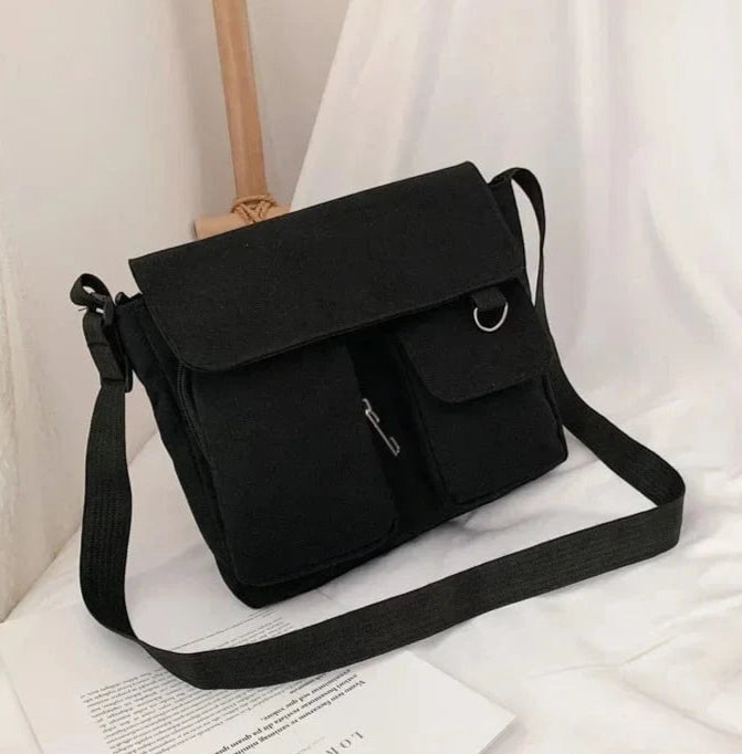 Sac Bandoulière de Cours Minimaliste Noire