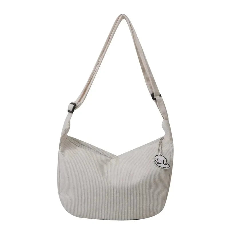 Sac Besace de Cours en Velour Blanc