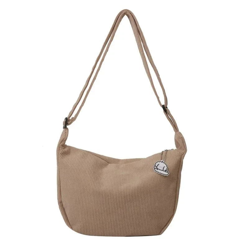 Sac Besace de Cours en Velour Khaki
