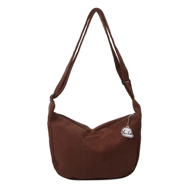 Sac Besace de Cours en Velour Marron