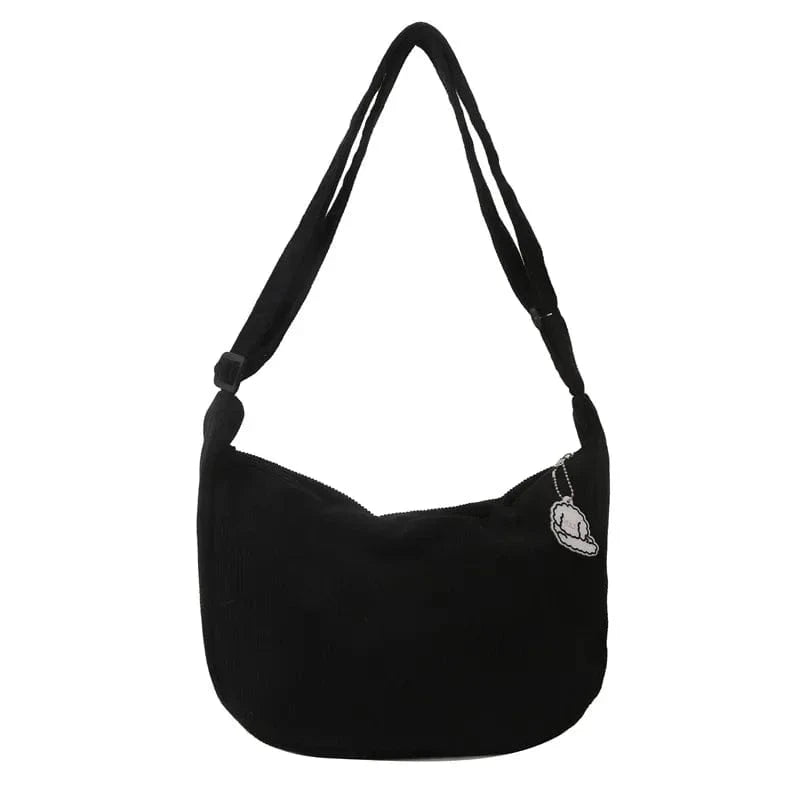 Sac Besace de Cours en Velour Noir