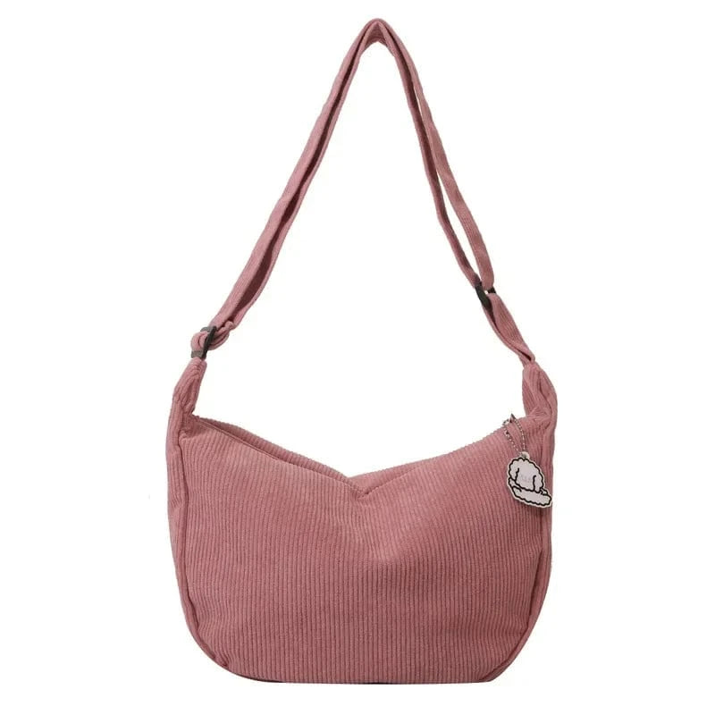 Sac Besace de Cours en Velour Rose