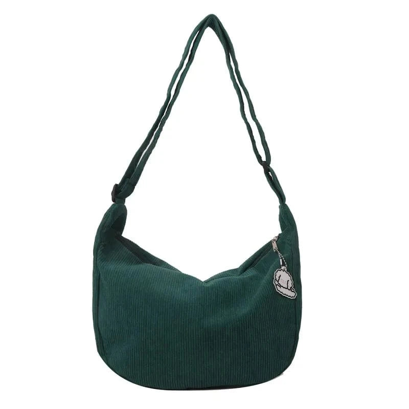Sac Besace de Cours en Velour Vert Foncé