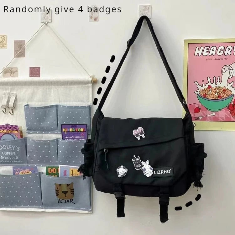 Sac Besace de Cours Kawaii Noir