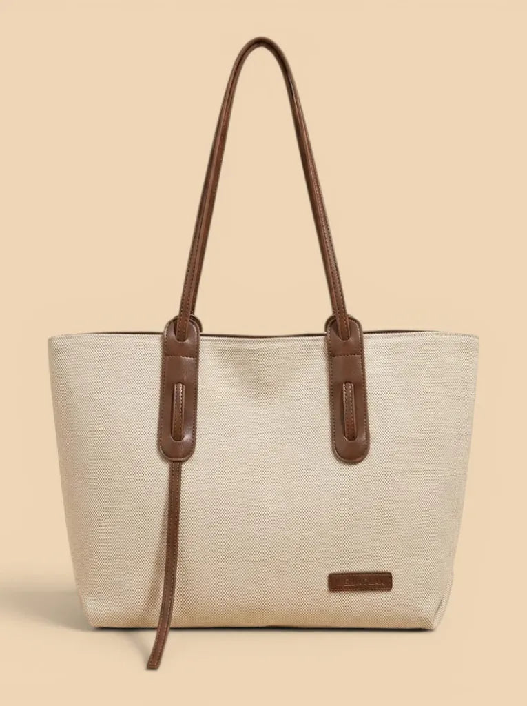 Sac Bicolore Toile Cuir Vegan Femme Marron