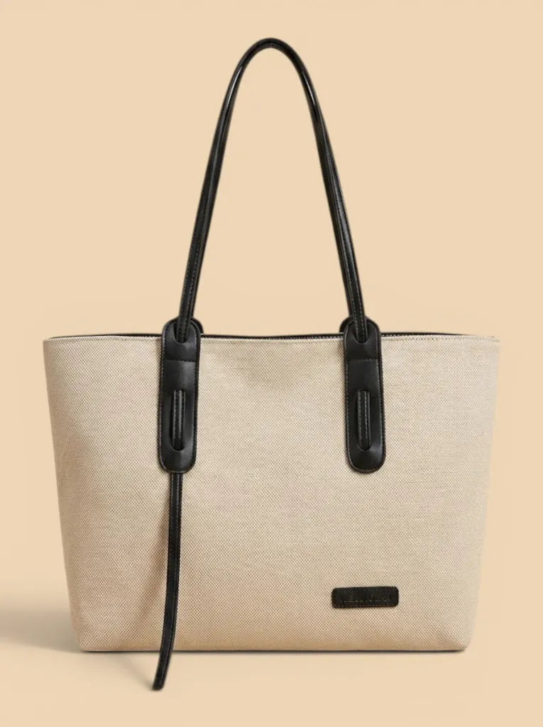 Sac Bicolore Toile Cuir Vegan Femme Noir