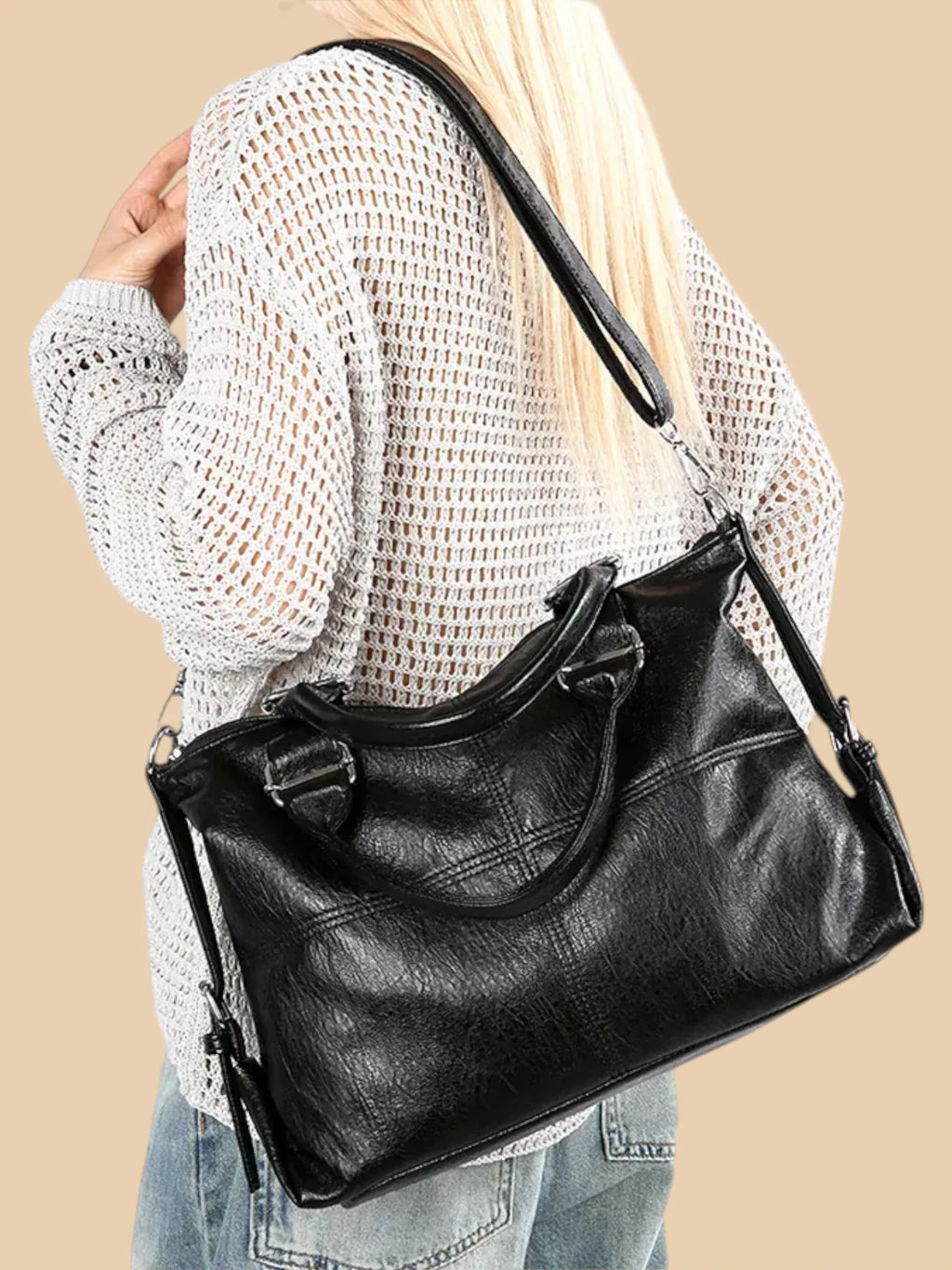 Sac Cabas Aviateur en Similicuir Noir