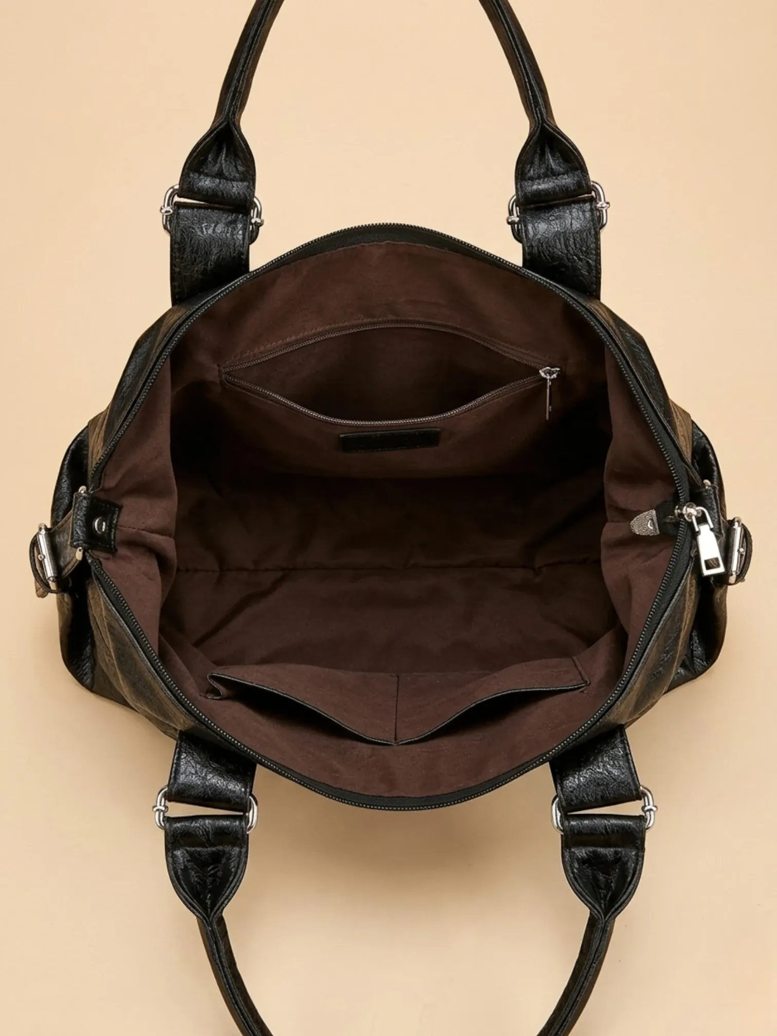 Sac Cabas Aviateur en Similicuir Noir