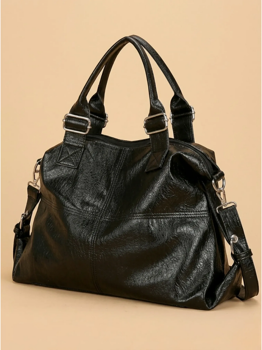 Sac Cabas Aviateur en Similicuir Noir