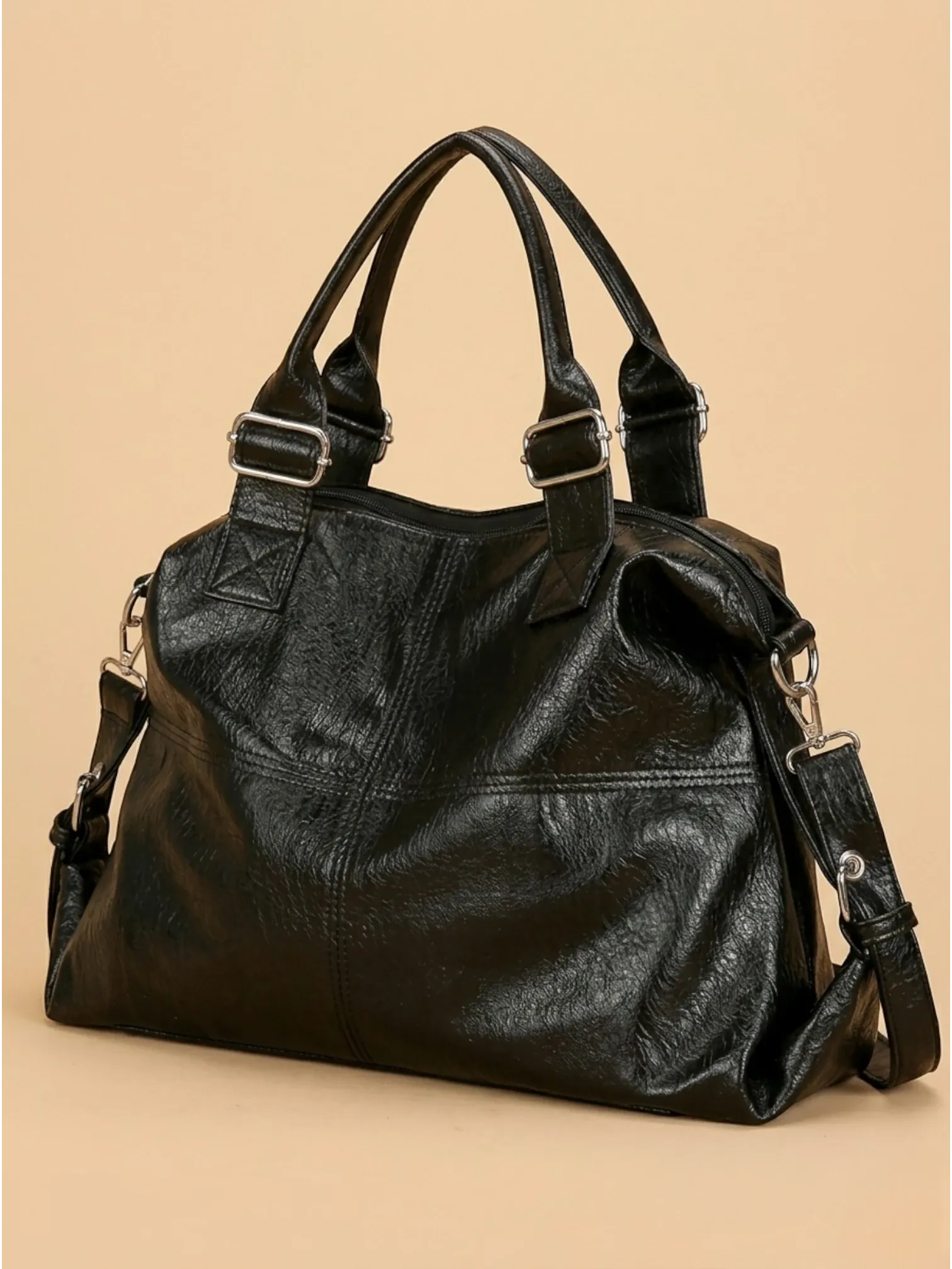 Sac Cabas Aviateur en Similicuir Noir