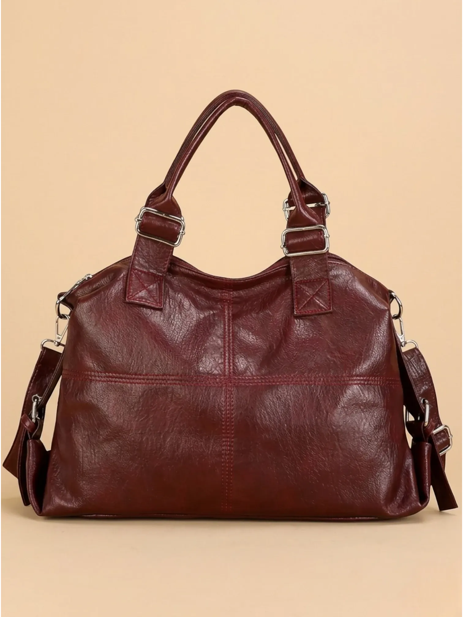 Sac Cabas Aviateur en Similicuir Acajou