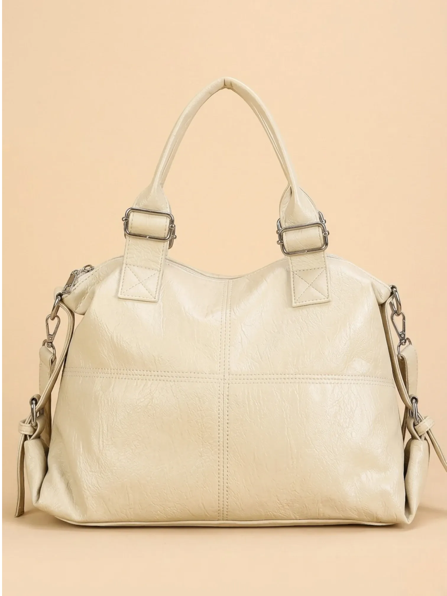 Sac Cabas Aviateur en Similicuir Beige