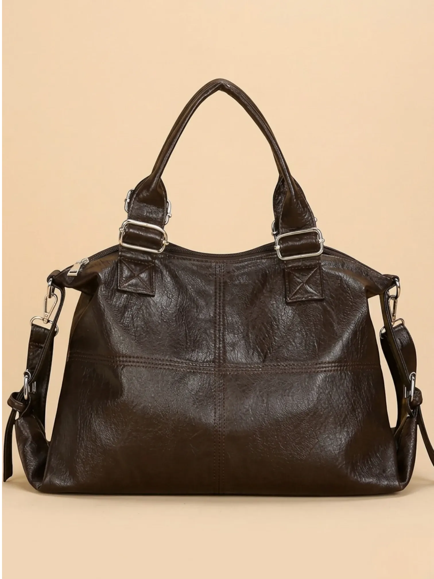 Sac Cabas Aviateur en Similicuir Café