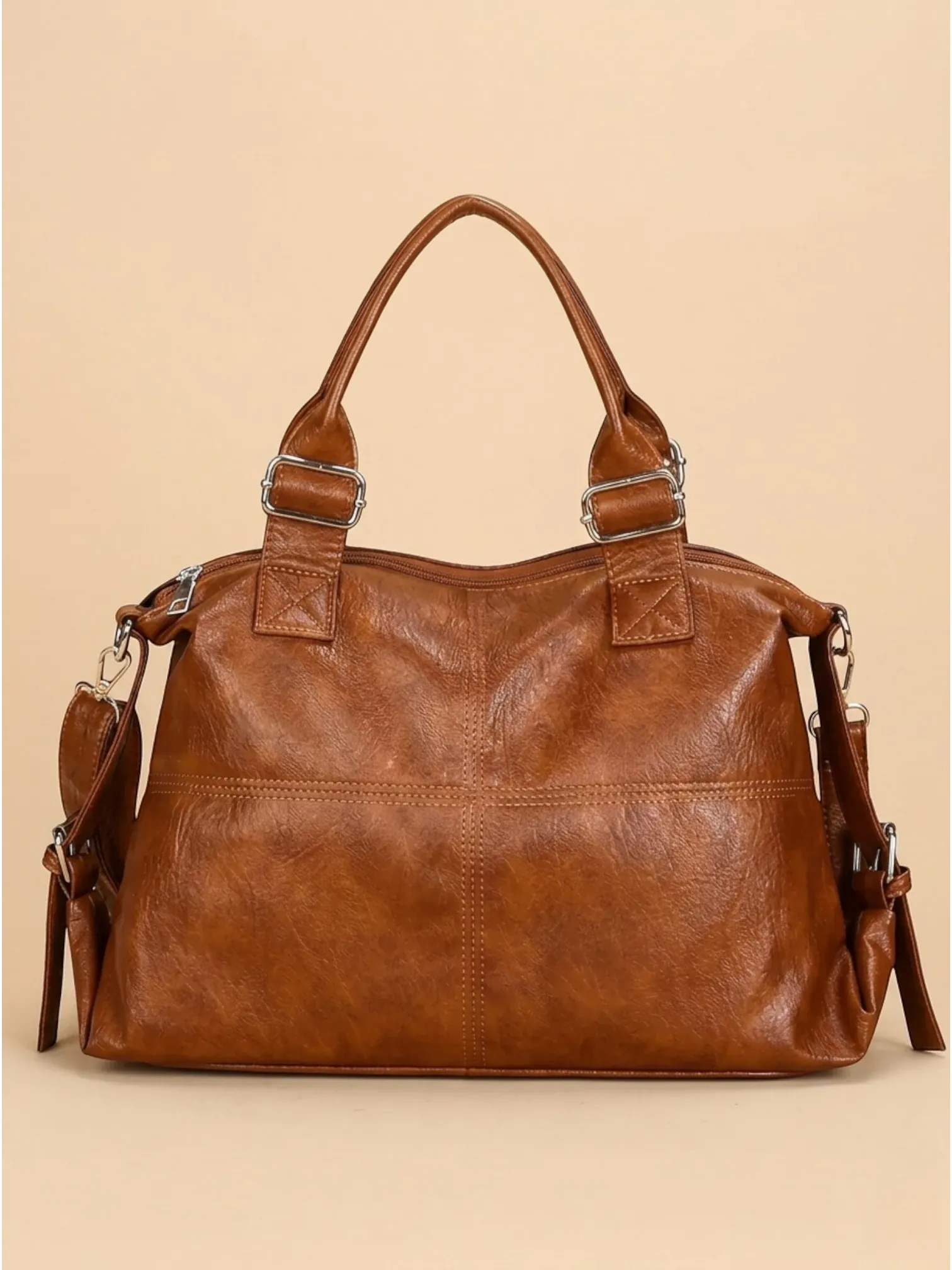 Sac Cabas Aviateur en Similicuir Marron