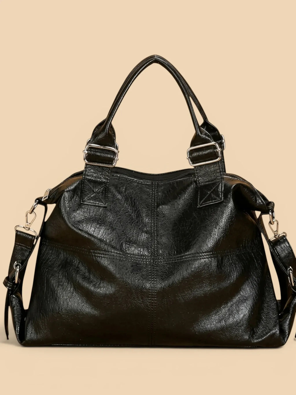 Sac Cabas Aviateur en Similicuir Noir