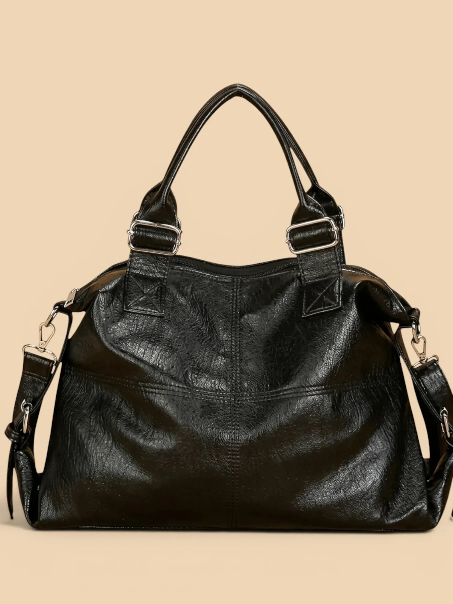 Sac Cabas Aviateur en Similicuir Noir