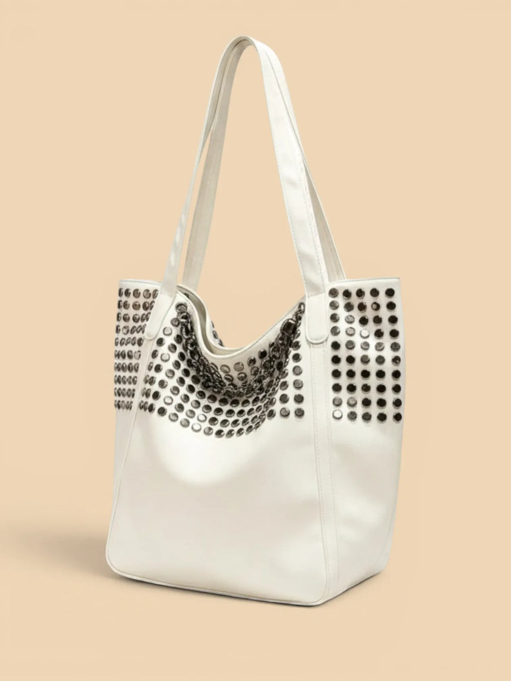 Sac Cabas Blanc Clouté Blanc