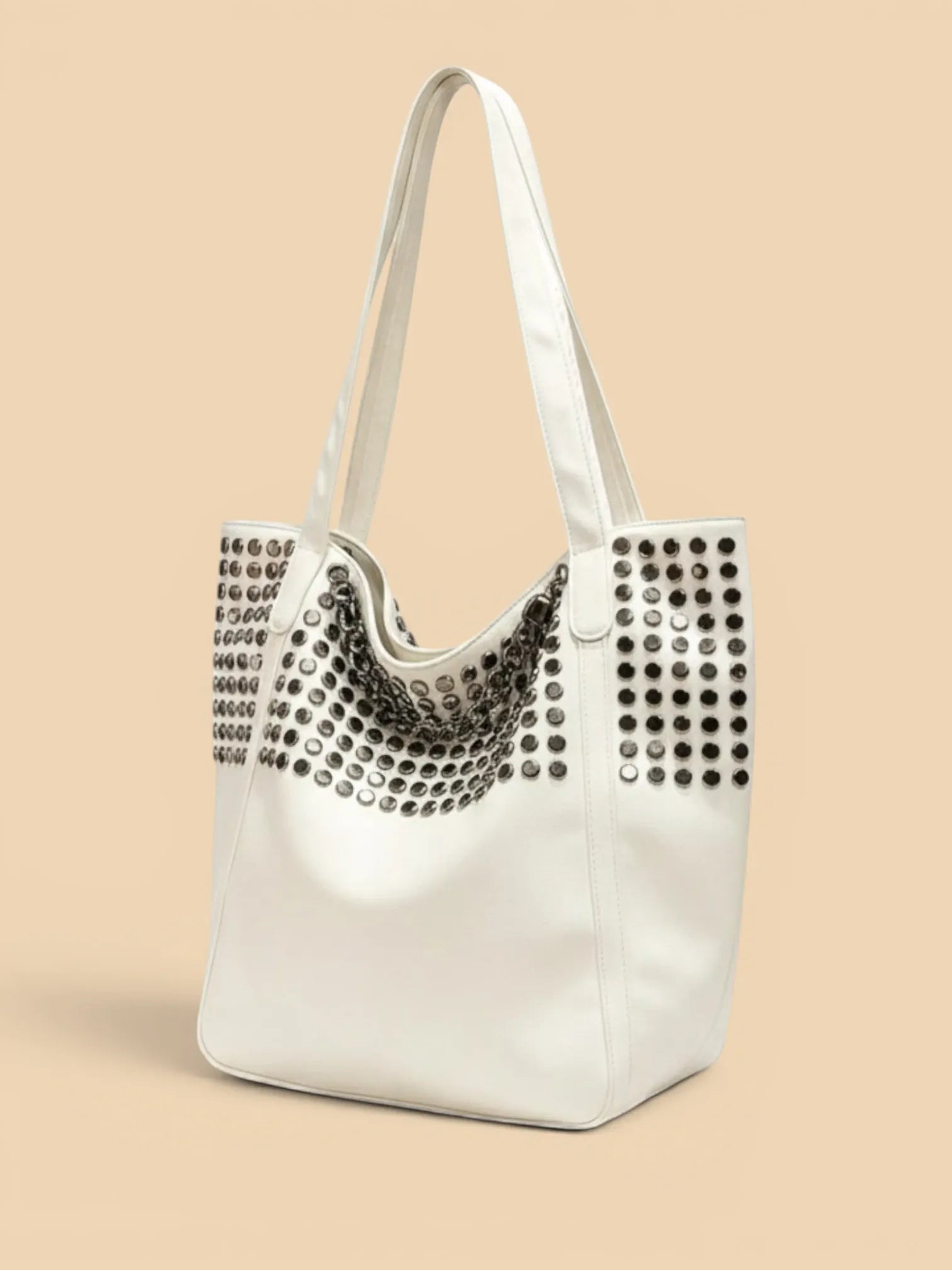 Sac Cabas Blanc Clouté Blanc
