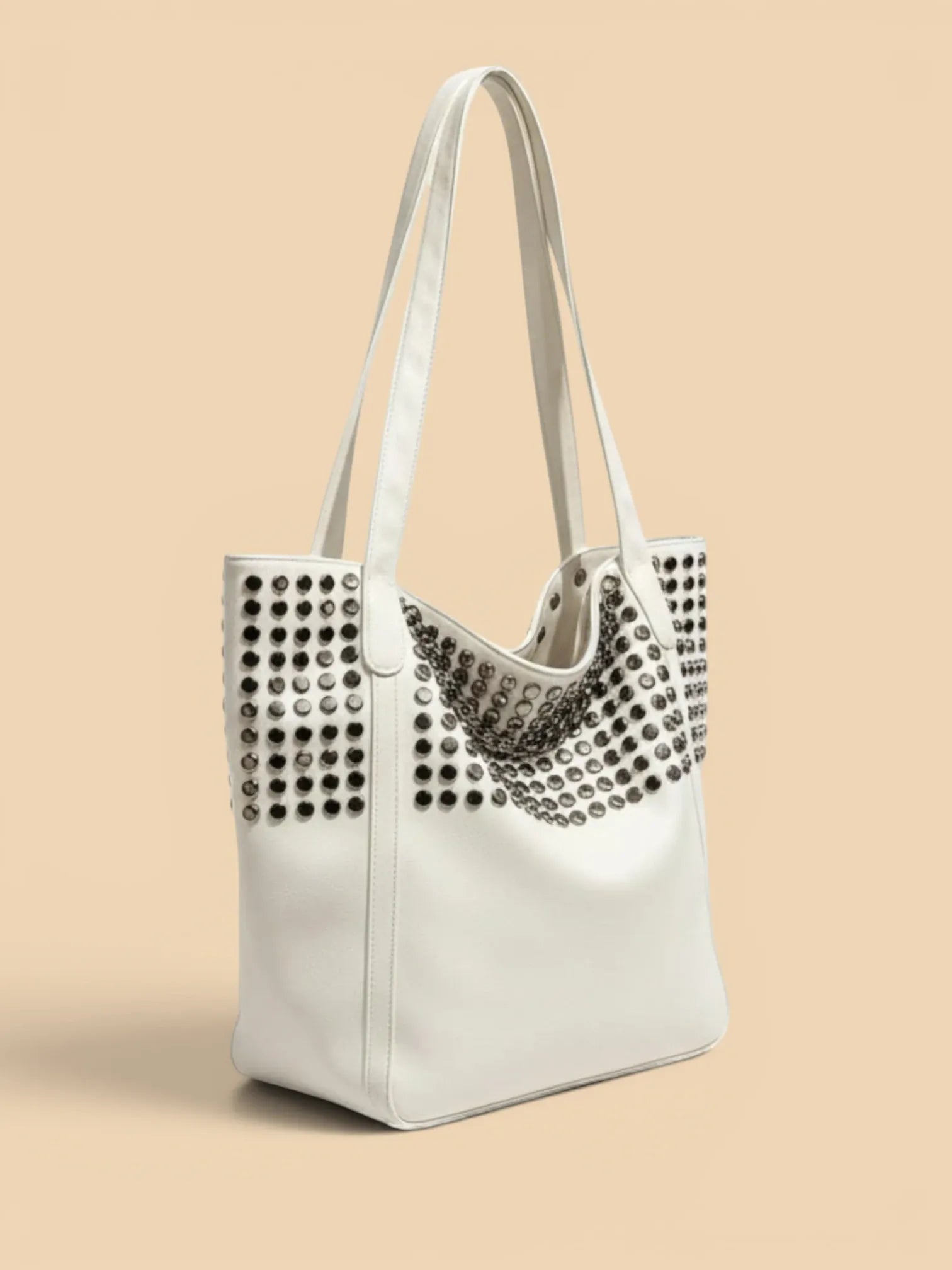 Sac Cabas Blanc Clouté Blanc