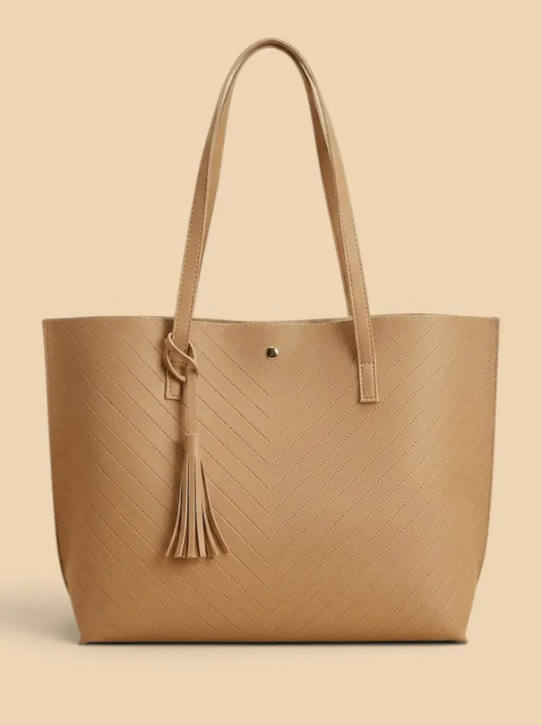 Sac Cabas Casual en Cuir Vegan Lisse Khaki