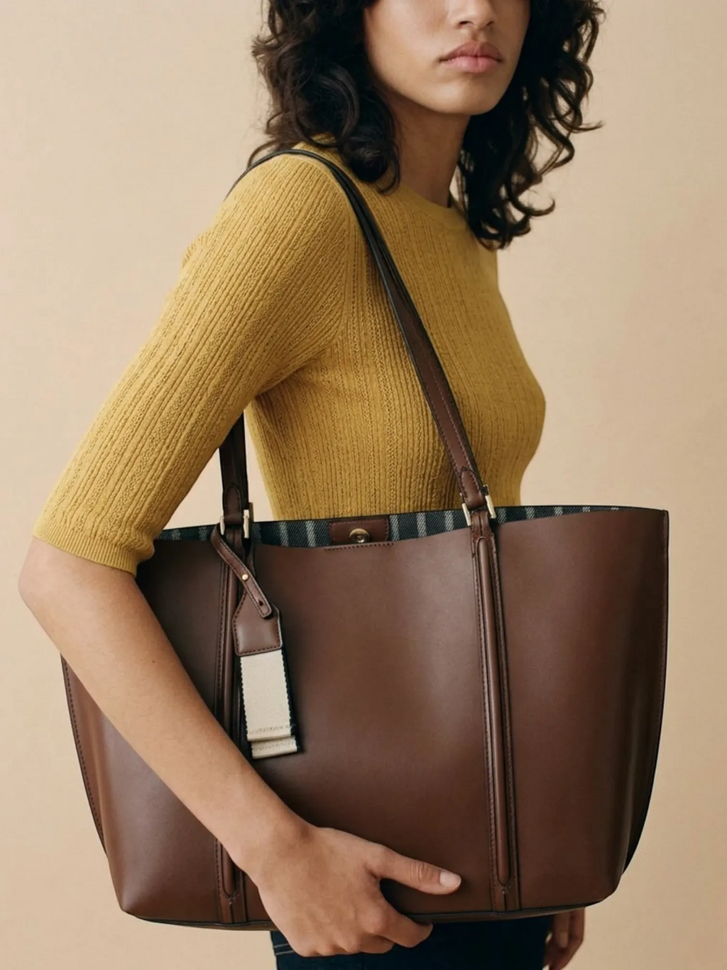 Sac Cabas Cuir Vegan Lisse Marron