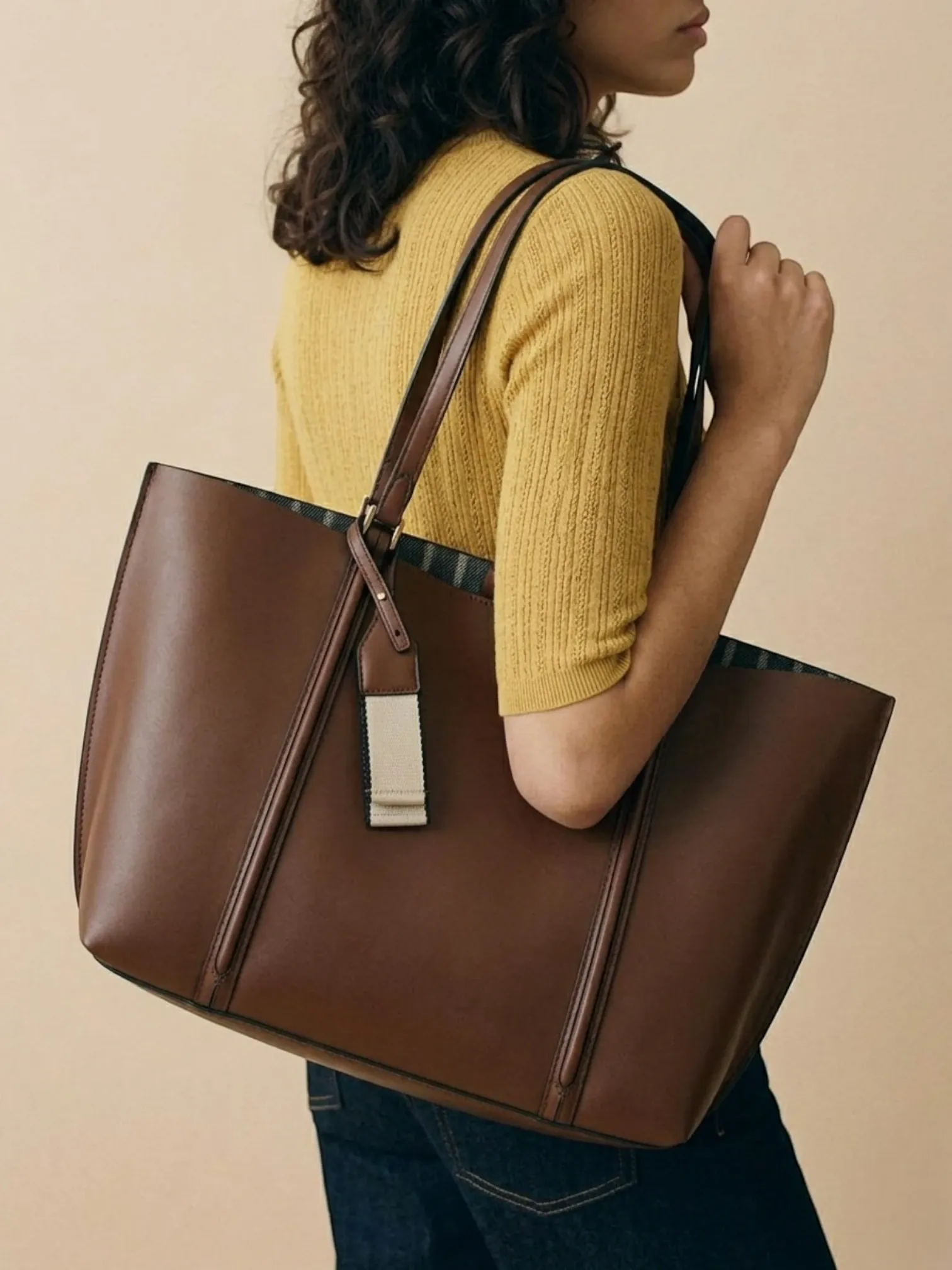 Sac Cabas Cuir Vegan Lisse Marron